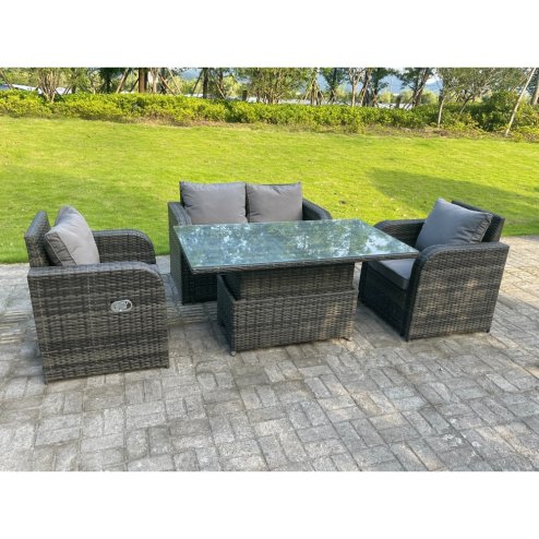 Fimous Dark Mixed Grey Rattan Outdoor Garden Furniture Lifting Adjustable Dining Or Coffee Table Sets Love Sofa Reclining Chairs 4 Seater