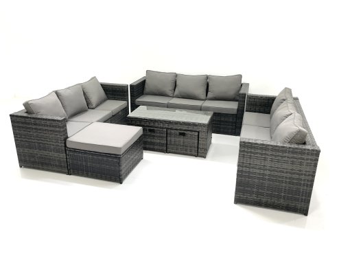 Fimous Outdoor Garden Furniture Set 7 Pieces Rattan Sofa Set with Coffee Table 3 Footstools Dark Grey Mixed