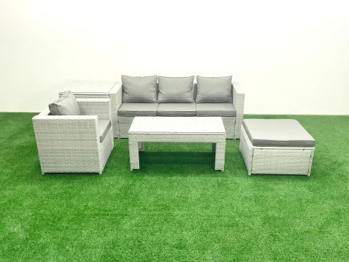 Fimous Outdoor Rattan Garden Furniture Set with Grey Cushions Luxury 5 Seater with Side Table and Coffee Table For Conservatory,Patio