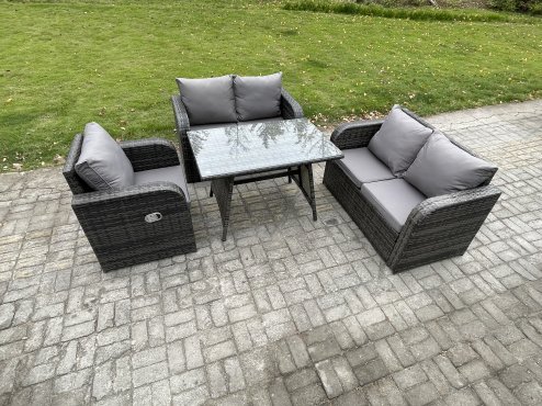 Fimous Outdoor Garden Dining Sets Rattan Furniture With Dining Table Armchairs Love Sofa Dark Grey Mixed