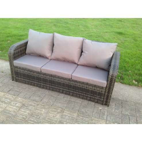 Fimous PE Rattan Garden Furniture Set Adjustable Chair Sofa Lounge 3 Seater Sofa Oblong Rectangular Dining Table Footstool