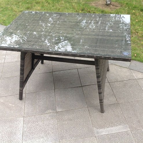 Fimous Dark Grey Mix PE Wicker Rattan Garden Furniture Set Sofa Set Reclining Adjustable Chair 7 Seater With Dining Table