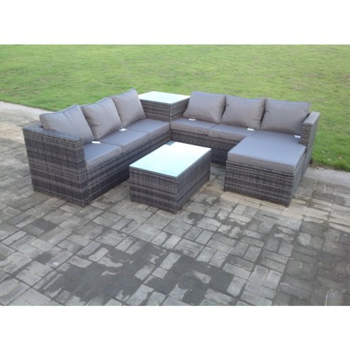 Fimous 7 Seater Rattan Corner Sofa Lounge Sofa Set With Oblong Coffee Table And Big Footstool