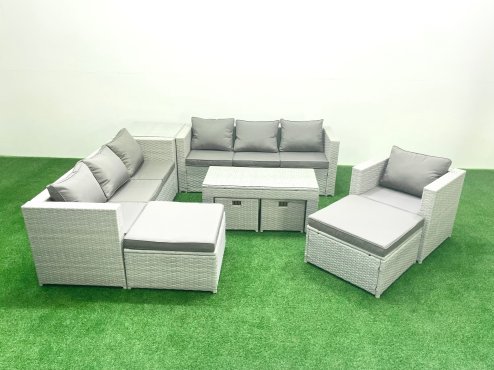 Fimous Outdoor Rattan Garden Furniture Set with Grey Cushions Luxury 11 Seater with Chair,Coffee Table and Side Table For Conservatory,Patio