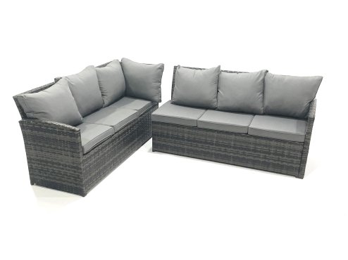 Fimous 11 Seat Rattan Garden Furniture Corner Sofa Set Outdoor Patio Sofa Chair Table Set with 2 Small Footstools Big Footstool Dark Grey Mixed