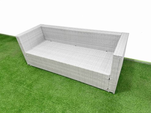 Fimous 9 Seater Garden Furniture Set PE Ratten Garden Sofa Set with Rectangular Dining Table Big Stool Side Table Light Grey