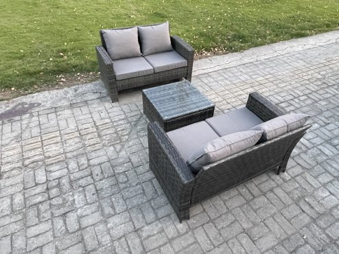 Fimous Rattan Garden Furniture Set 3 piece Patio Rattan Furniture Sofa Weaving Wicker includes 2 Double Seat Sofa and Coffee Table