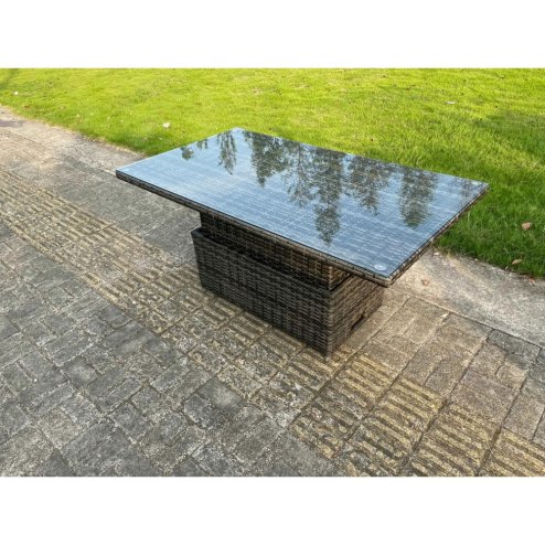 Fimous 8 Seat Dark Mixed Grey Rattan Garden Furniture Corner Sofa Set Adjustable Dining Or Coffee Table Left Side