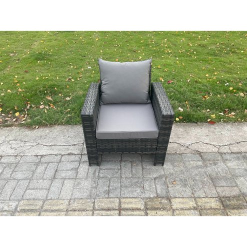Fimous High Back Rattan Outdoor Garden Furniture Single Sofa Arm Chair Patio Furniture With Thick Seat And Back Cushion