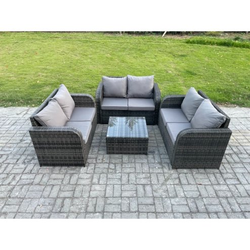Fimous Outdoor Garden Furniture Sets 6 Seater Wicker Rattan Furniture Sofa Sets with Square Coffee Table Love seat Sofa