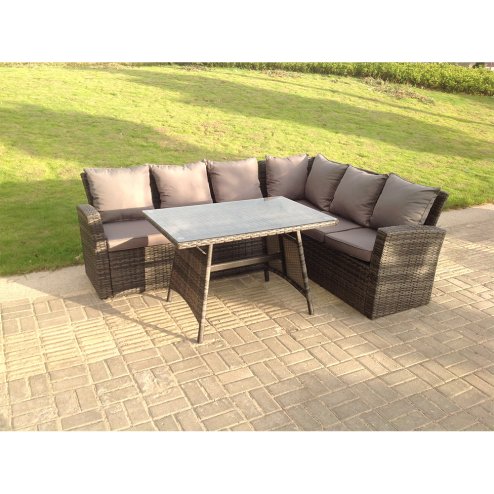Fimous High Back Grey Mixed Outdoor garden furniture Rattan Corner Sofa Dining Set Table 6 Seater right corner