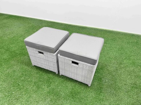 Fimous Light Grey PE Wicker Rattan Garden Furniture Set Sofa Set Reclining Adjustable Chair Rectangular Coffee Table 6 Seater 2 Small Stools