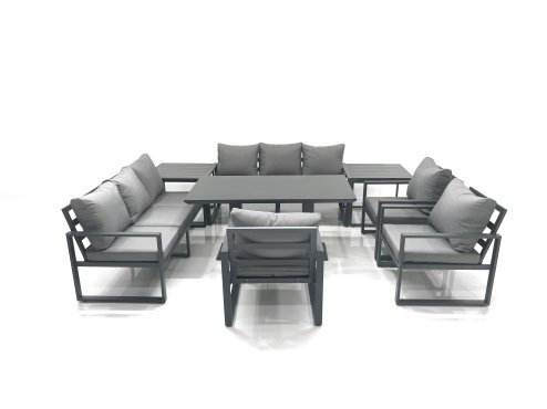 Fimous Garden Sofa Set Aluminium Furniture Rising Dining Tabe Set with 3 Chair 2 Side Tables Dark Grey