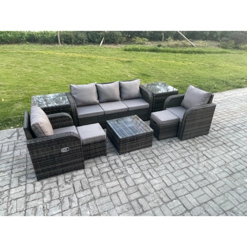 Fimous Patio Garden Furniture Sets Wicker 7 Seater Outdoor Rattan Furniture Sofa Sets with Square Coffee Table 2 Side Tables 2 Small Footstools