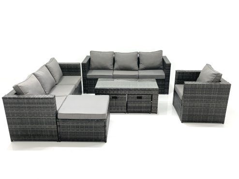 Fimous Outdoor Garden Furniture Set 10 Seater Rattan Sofa Set with Coffee Table 3 Footstools Armchair Dark Grey Mixed