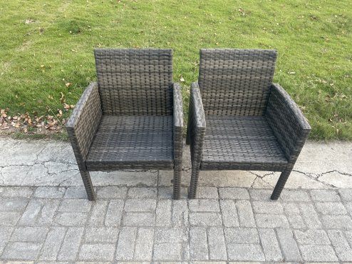 Fimous Wicker PE Outdoor Rattan Garden Furniture Arm Chair And Table Dining Sets 4 Seater Medium Round Table Dark Grey Mixed