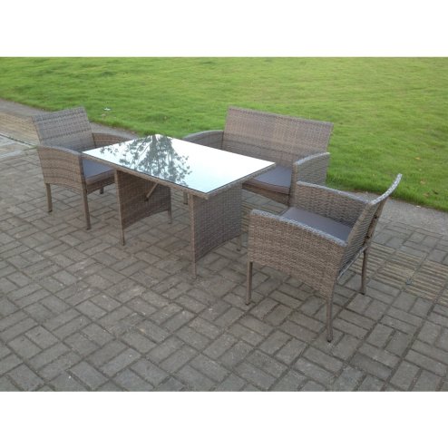 Fimous 4 Seater Grey Mixed Rattan Sofa Set Dining Table Garden Furniture Outdoor Patio
