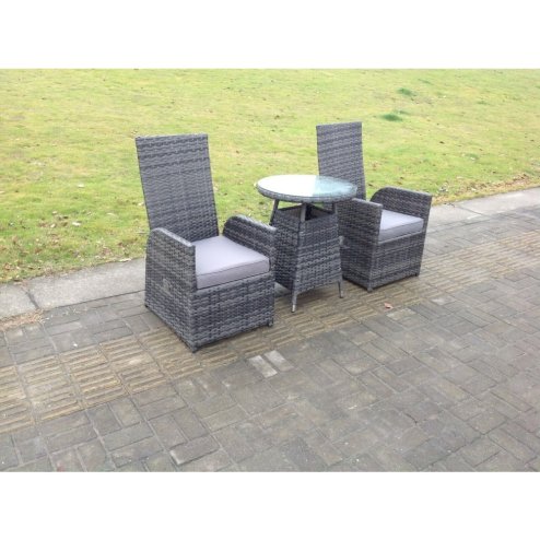 Fimous Dark Grey Mixed Outdoor Wicker Rattan Garden Furniture Reclining Chair And Table Dining Sets 2 Seater Bistro Round Table
