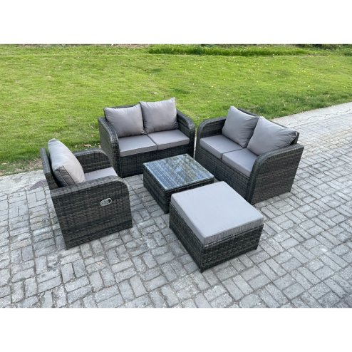 Fimous 5 Piece Garden Furniture Sets 6 Seater Outdoor Patio Furniture Set Weaving Wicker Rattan Sofa Chair and Table with Big Footstool