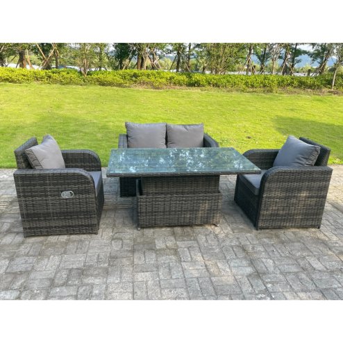 Fimous Dark Mixed Grey Rattan Outdoor Garden Furniture Lifting Adjustable Dining Or Coffee Table Sets Love Sofa Reclining Chairs 4 Seater
