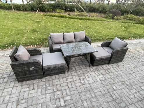 Fimous Garden Furniture Sets 7 Seater Rattan Furniture Manual Wicker Patio Sofa Patio Conversation Set with 2 Big Footstool Dark Grey Mixed