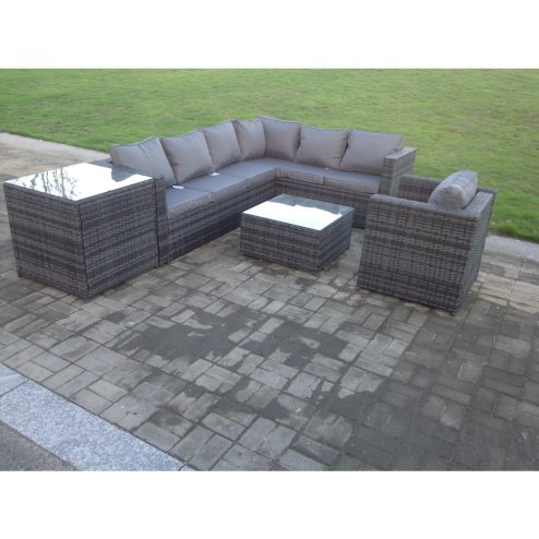 Fimous Rattan Corner Sofa Set Garden Furniture With Chair Coffee Table And Side Table
