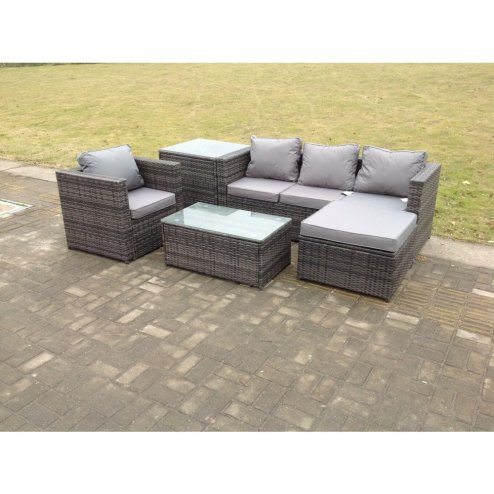 Fimous 5 Seats Rattan Sofa Set Coffee Table Chair Set Outdoor Patio Garden Furniture In Dark Grey