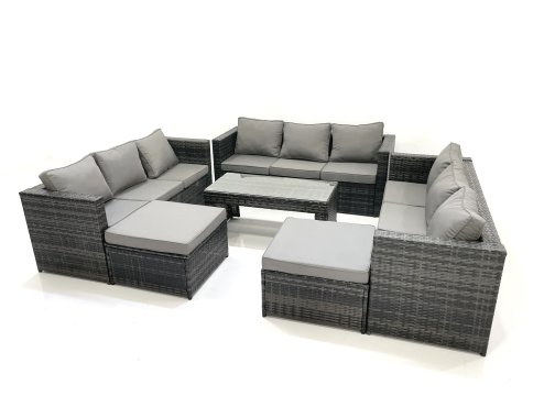 Fimous Outdoor Garden Furniture Set 6 Pieces Rattan Sofa Set with Coffee Table 2 Big Footstools Dark Grey Mixed