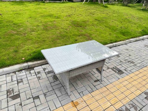 Fimous Light Grey Rattan Outdoor Garden furniture Set Rectangular Table and 6 Chairs Set with Seat Cushion