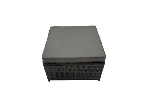 Fimous Wicker PE Rattan Garden Outdoor Furniture Set Love Sofa Square Coffee Table Set with Big Stool 2 Side Tables Dark Grey Mixed