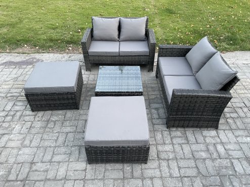 Fimous Rattan Garden Furniture Set 5 piece Patio Rattan Furniture Sofa Weaving Wicker includes 2 Double Seat Sofa, Coffee Table and 2 Big Footstool