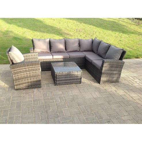 Fimous 7 seater high back dark grey mixed rattan corner sofa set chair square coffee table outdoor furniture right option