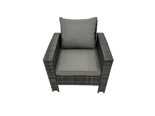 Fimous 8 Seater Wicker PE Rattan Furniture Outdoor Dining Table Double Seat Sofa 4 Stools Set Dark Grey Mixed