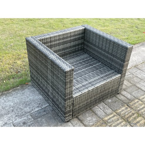Fimous Outdoor Rattan Single Sofa Chair Garden Furniture With Seat and Back Cushion Dark Grey Mixed
