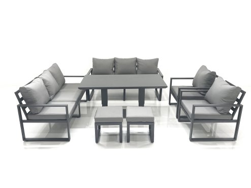 Fimous Garden Sofa Set Aluminium Furniture Rising Dining Tabe Set with 2 Chair 2 Small Footstools Dark Grey