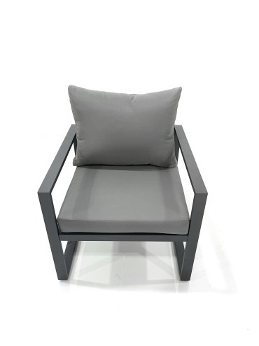 Fimous Outdoor Aluminium Garden Furniture Set with Adjustable Rising Lifting Dining Table 3 Seater Sofa Chair Big Footstool Dark Grey