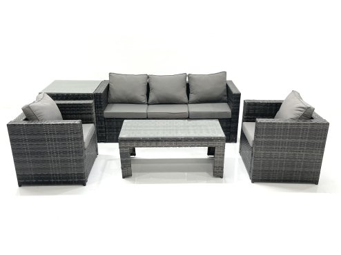 Fimous Rattan Garden Furniture Set Outdoor Lounger Sofa with Coffee Table 2 Armchair Side Table Dark Grey Mixed