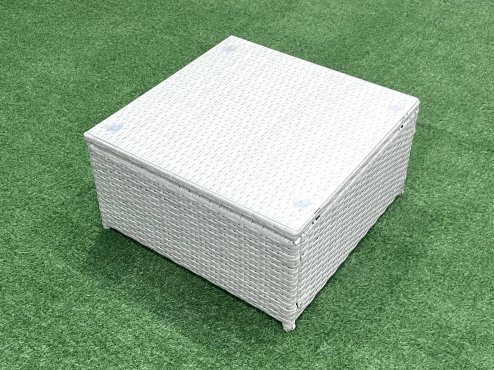 Fimous Wicker PE Rattan Sofa Garden Furniture Set with Armchair Square Coffee Table Big Footstool 2 Side Tables Light Grey Mixed