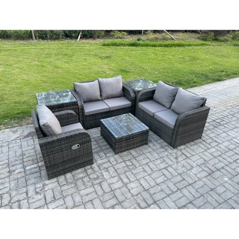 Fimous 6 Piece Garden Furniture Sets 5 Seater Outdoor Patio Furniture Set Weaving Wicker Rattan Sofa Chair and Table with 2 Side Tables