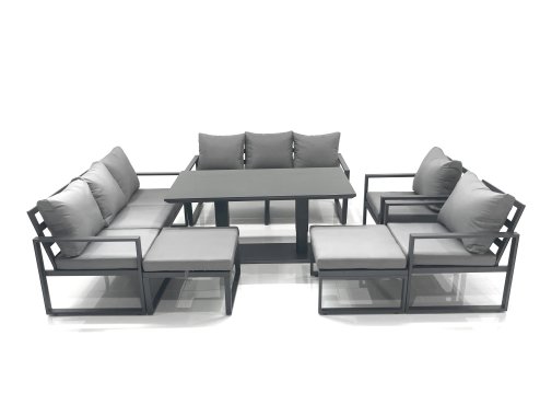 Fimous Garden Sofa Set Aluminium Furniture Rising Dining Tabe Set with 2 Chair 2 Big Footstool Dark Grey