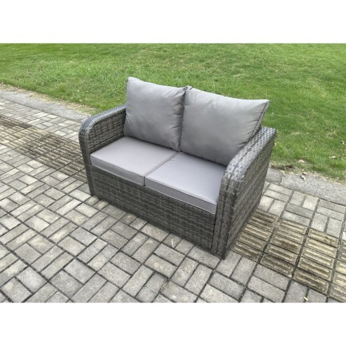 Fimous Lounge Rattan Sofa Set Outdoor Garden Furniture Oblong Rectangular Dining Table With Chairs 2 Side Tables Dark Grey Mixed