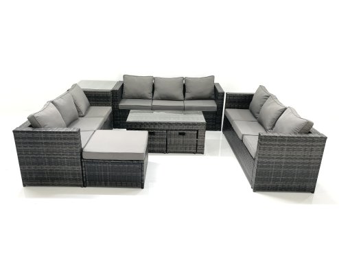 Fimous Outdoor Garden Furniture Set 8 Pieces Rattan Sofa Set with Coffee Table 3 Footstools Side Table Dark Grey Mixed