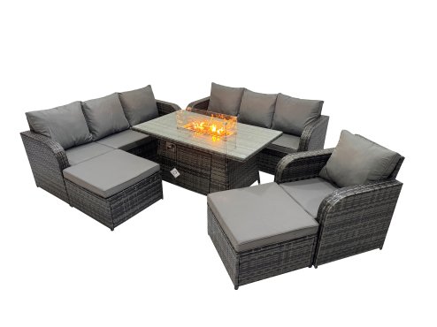 Fimous Garden Outdoor Rattan Furniture Set Rattan Reclining Chair 3 Seater Sofa with Big Stool Dark Grey Mixed
