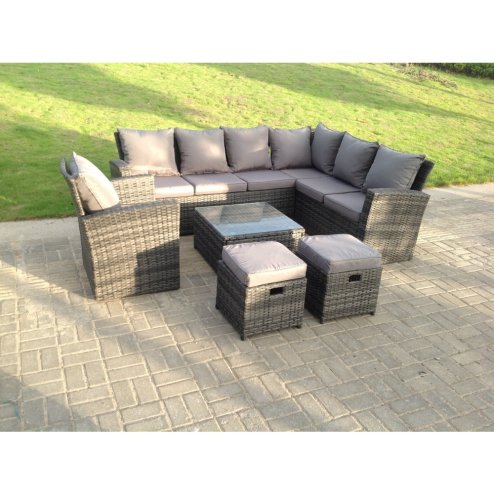 Fimous 9 Seater High Back Rattan Garden Furniture Set Corner Sofa With Square Coffee Table Stools With Chair