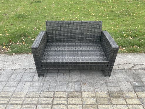 Fimous Rattan Garden Furniture Set 8 Seater Patio Outdoor Lounge Sofa Chair Set with Rectangular Coffee Table 3 Footstools Dark Grey Mixed