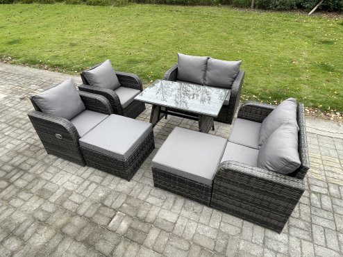 Fimous Outdoor Garden Furniture Sets 8 Seater Rattan Furniture Manual Wicker Patio Sofa Patio Conversation Set with 2 Big Footstool Dark Grey Mixed