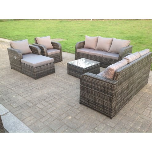 Fimous Dark Grey Mix PE Wicker Rattan Garden Furniture Set Sofa Set Reclining Adjustable Chair 9 Seater