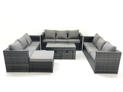 Fimous Outdoor Garden Furniture Set 7 Pieces Rattan Sofa Set with Coffee Table 3 Footstools Dark Grey Mixed