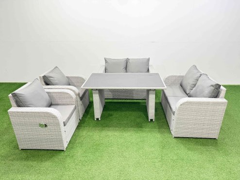 Fimous Outdoor PE Rattan Sofa Reclining Chair Set Patio Garden Furniture Sets with Cushions Light Grey 5 Pieces