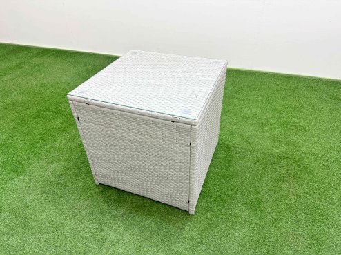 Fimous PE Rattan Garden Furniture Set Reclining Chair Sofa Lounge Sofa Set Firepit Dining Table Side Table Big Footstool Light Grey